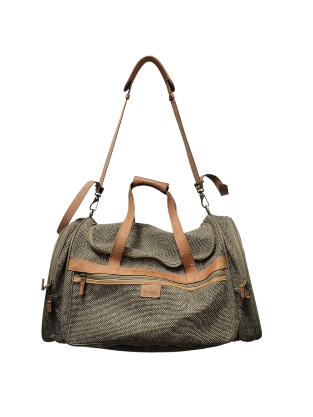 Hartmann Vintage Adult Unisex Brown Tweed Leather Trim/Strap Duffel Bag 12X12X22